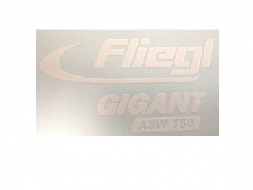 "Fliegl Gigant ASW 160" weiß auf transparent 11x6 mm